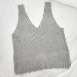 Gentle Fawn Grey Double V Knit Sleeveless Sweater Womens Large Soft Girl Modern